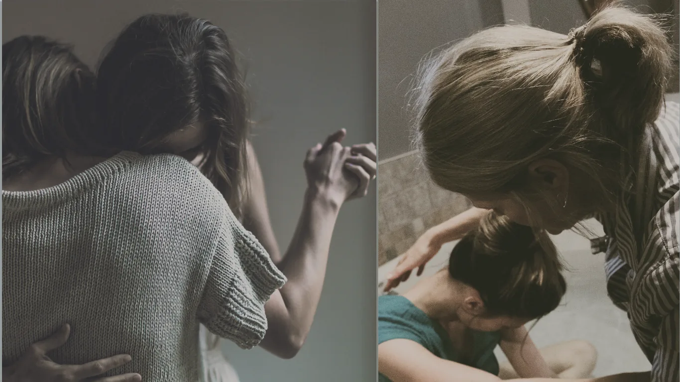 Birth doula offering supportive embrace and physical comfort during labor